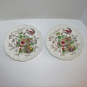 Royal Doulton Hampshire 2 Vintage Salad Plates Birds Flower Vase 1950's Country